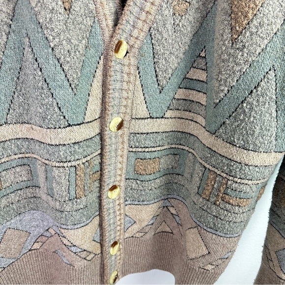 LAMBSWOOL Blend Geometric Patterned Button Cardigan Jacket XL - Picture 4 of 6